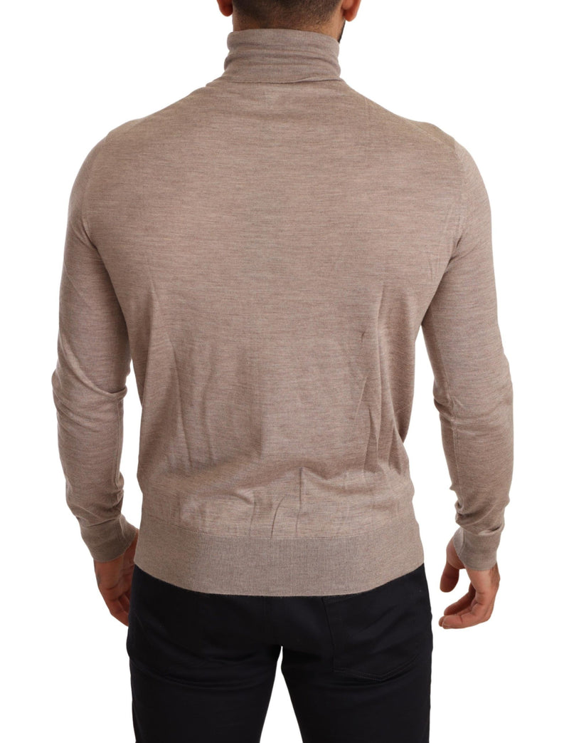 Pull à mélange de cachemire à col roulant beige