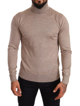 Pull à mélange de cachemire à col roulant beige