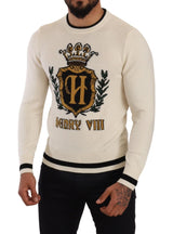 Elegant Snow-White Heraldic Cashmere Sweater