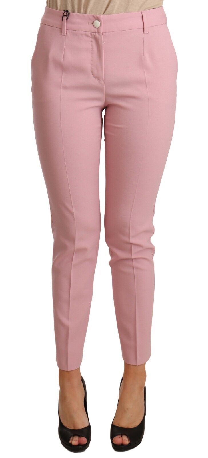 Elegantes pantalones de lana de lana virgen rosa