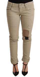 Beige algodón delgada fit chic jeans