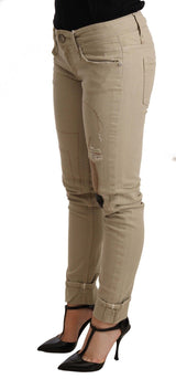 Beige Baumwolle schlanke fit schicke Jeans