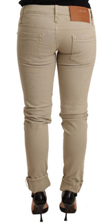 Beige Baumwolle schlanke fit schicke Jeans