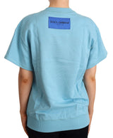 Elegant Blue Crew Neck Cotton Top