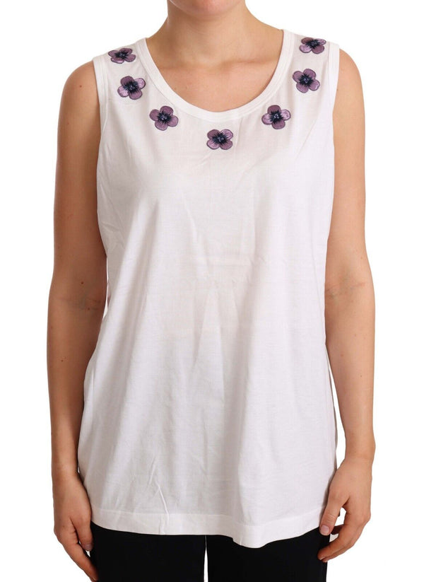 Floral Trim Logo Tank Top in White