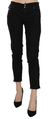 Chic Black Mid Taille Slim Cropped Jeans