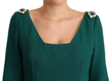 Emerald Green Midi Sheath Dress with Crystal Brooch