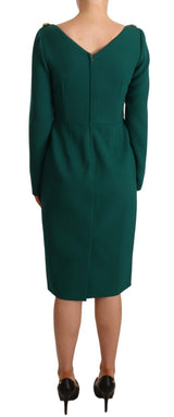 Emerald Green Midi Sheath Dress με κρυσταλλική καρφίτσα