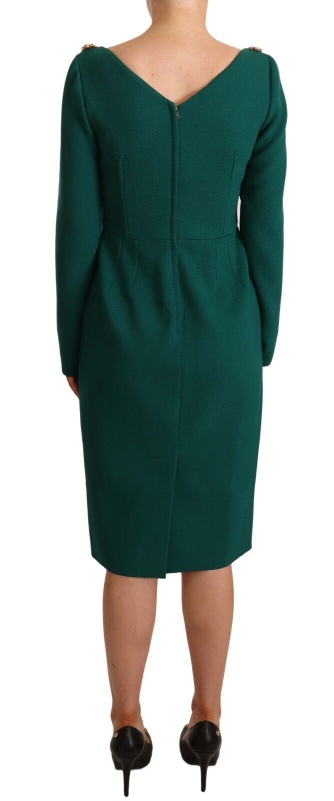 Robe de gaine midi vert émeraude avec broche cristalline