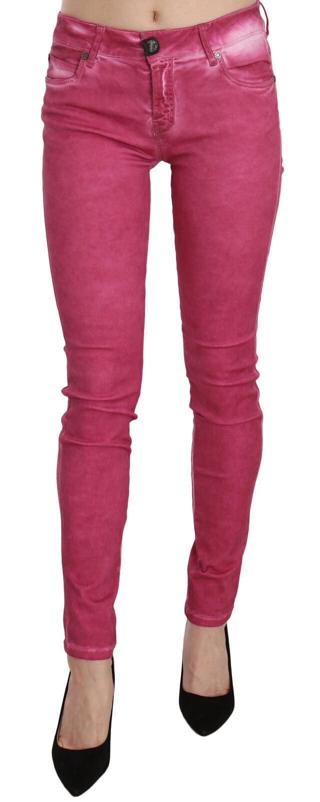 Pantalon skinny à taille moyenne rose chic