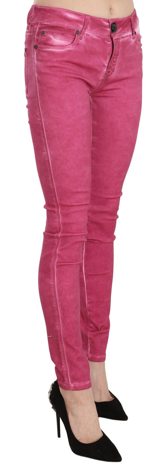 Pantaloni magri chic rosa a metà vita