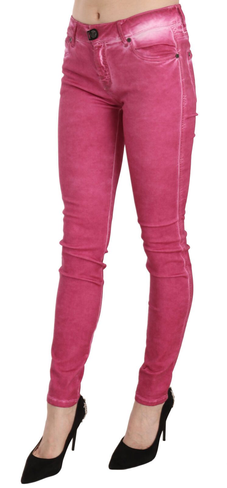 Pantalon skinny à taille moyenne rose chic