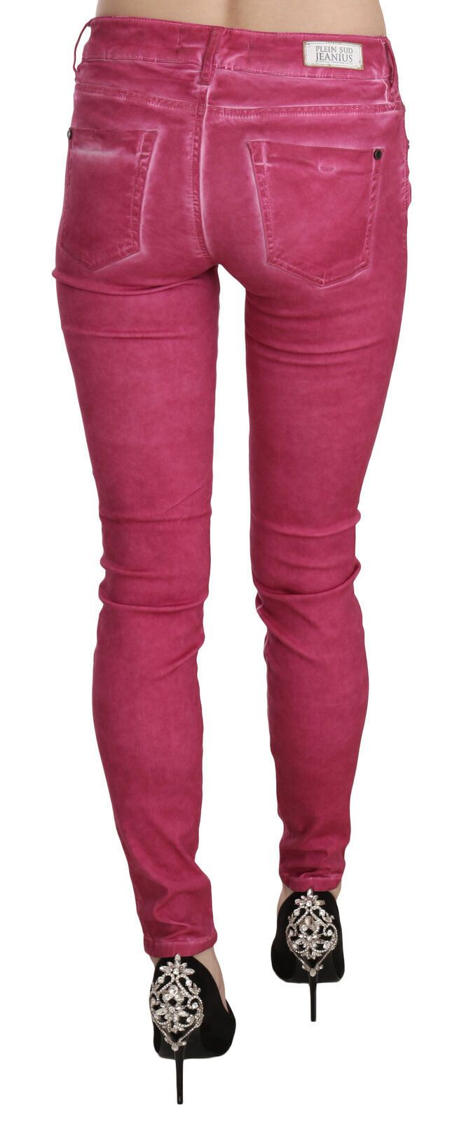 Pantaloni magri chic rosa a metà vita