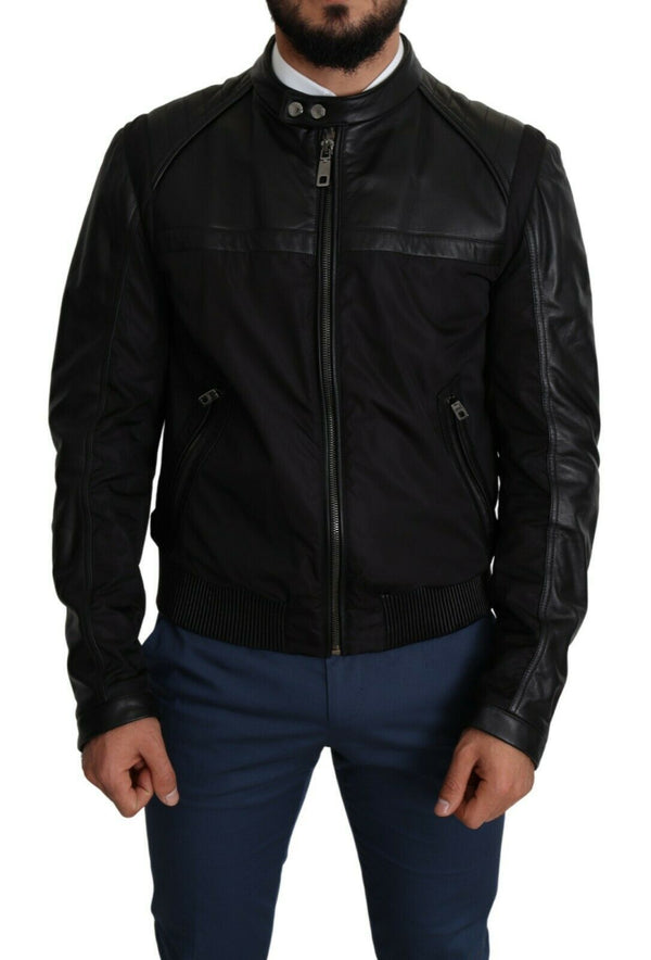 Bomber noir élégant avec accents en cuir