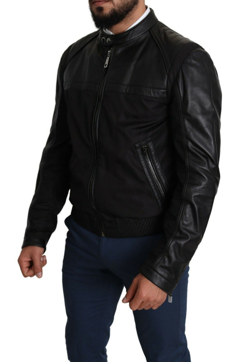 Bomber noir élégant avec accents en cuir