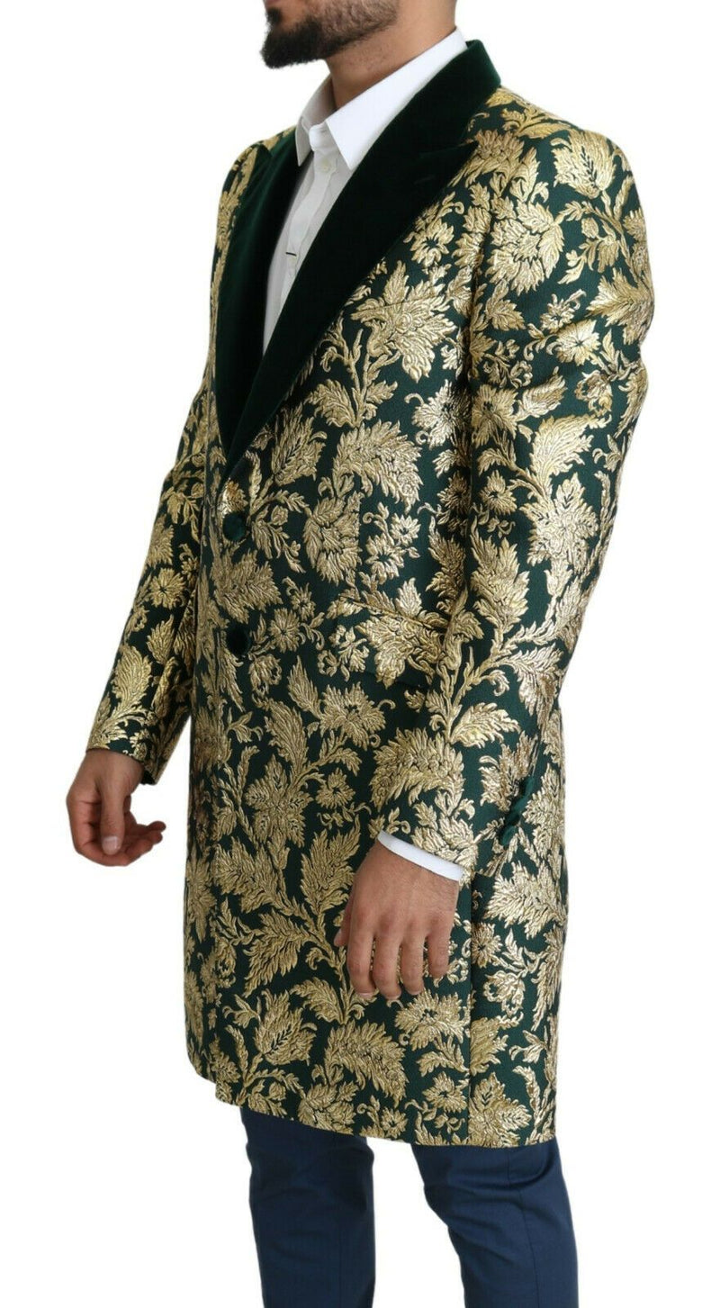 Elegant Gold Green Jacquard Sicilia veste