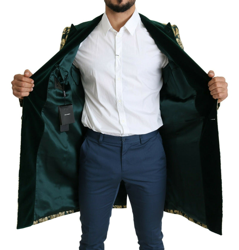 Elegant Gold Green Jacquard Sicilia veste