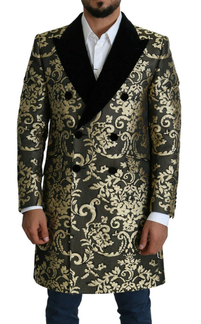 Cappotto a doppio petto di Sicilia nera oro Jacquard