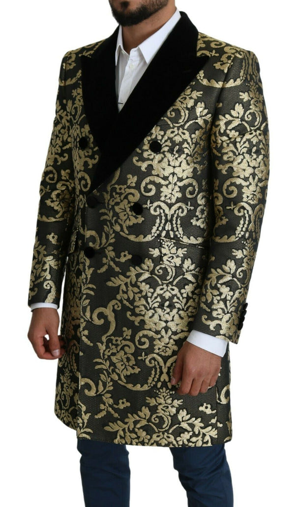 Cappotto a doppio petto di Sicilia nera oro Jacquard