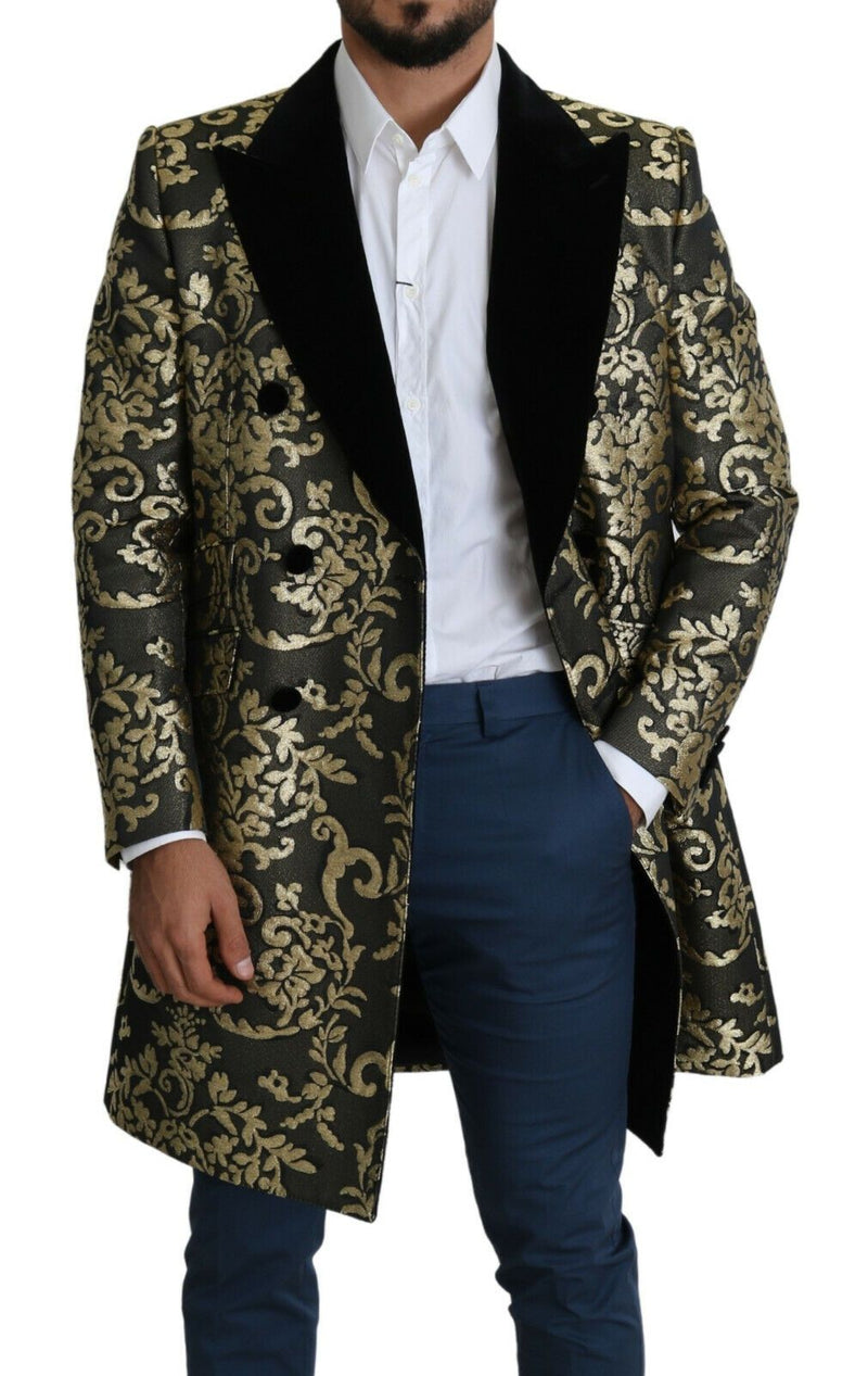 Cappotto a doppio petto di Sicilia nera oro Jacquard