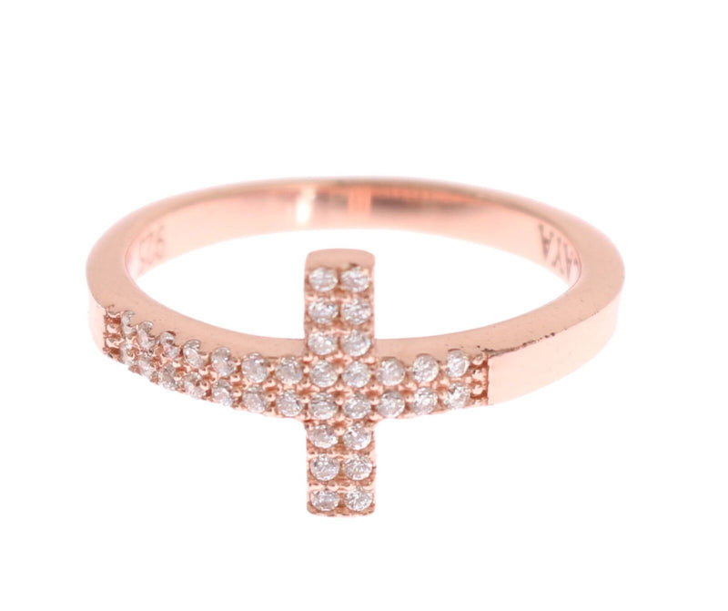 Bague d'argent incrustée en cristal rose élégant