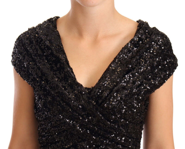 Robe épaule ouverte à paillettes noires élégantes