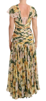 Floral Elegance Silk Pleated Maxi Φόρεμα