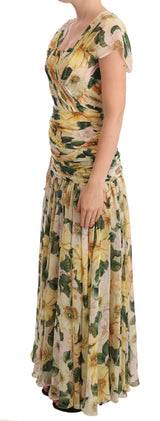 Vestido maxi plisado de seda de elegancia floral