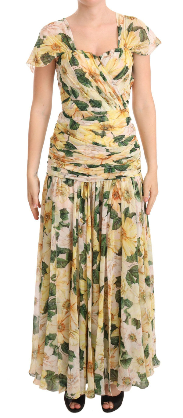 Floral Elegance Silk Pleated Maxi Φόρεμα