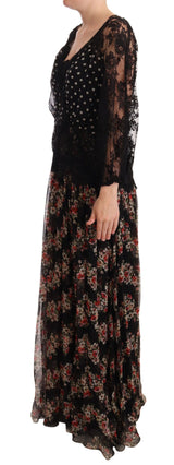 Elegant Lace Floral Maxi Dress with Polka Dots