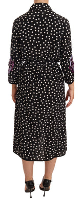 Elegante abito midi con paillettes a pois in seta