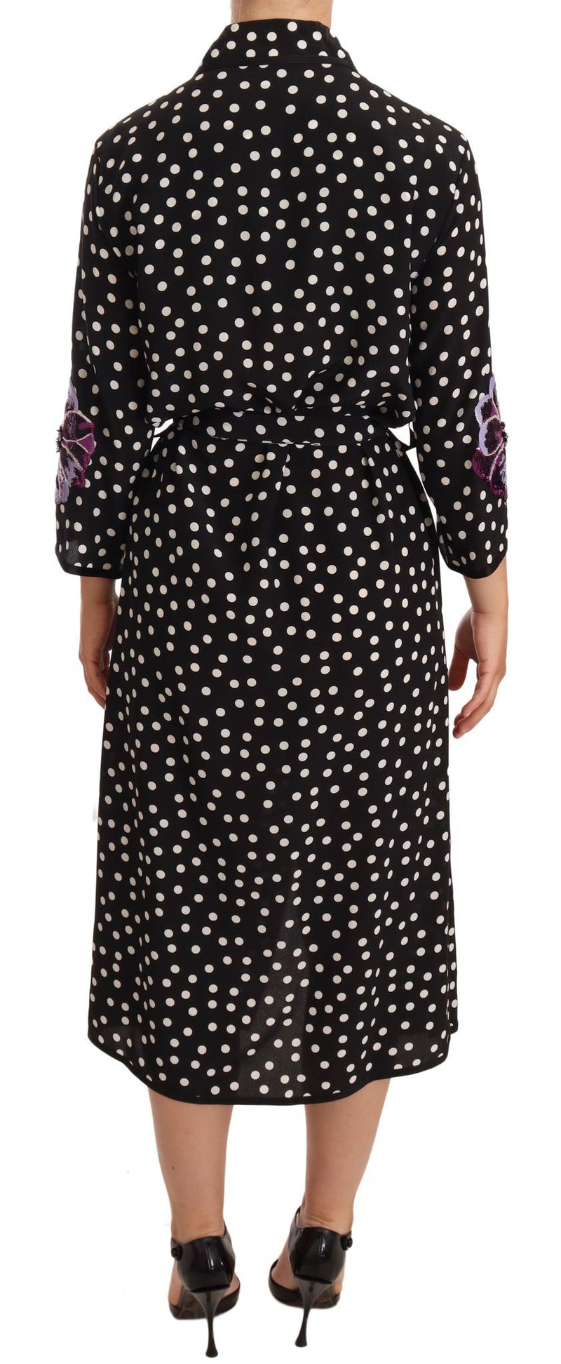 Eleganter Seidenpolka Dot -Pailletten Midi Kleid