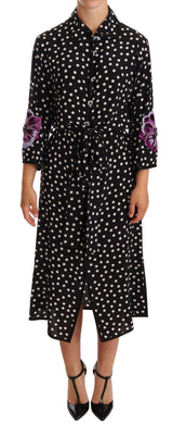 Eleganter Seidenpolka Dot -Pailletten Midi Kleid