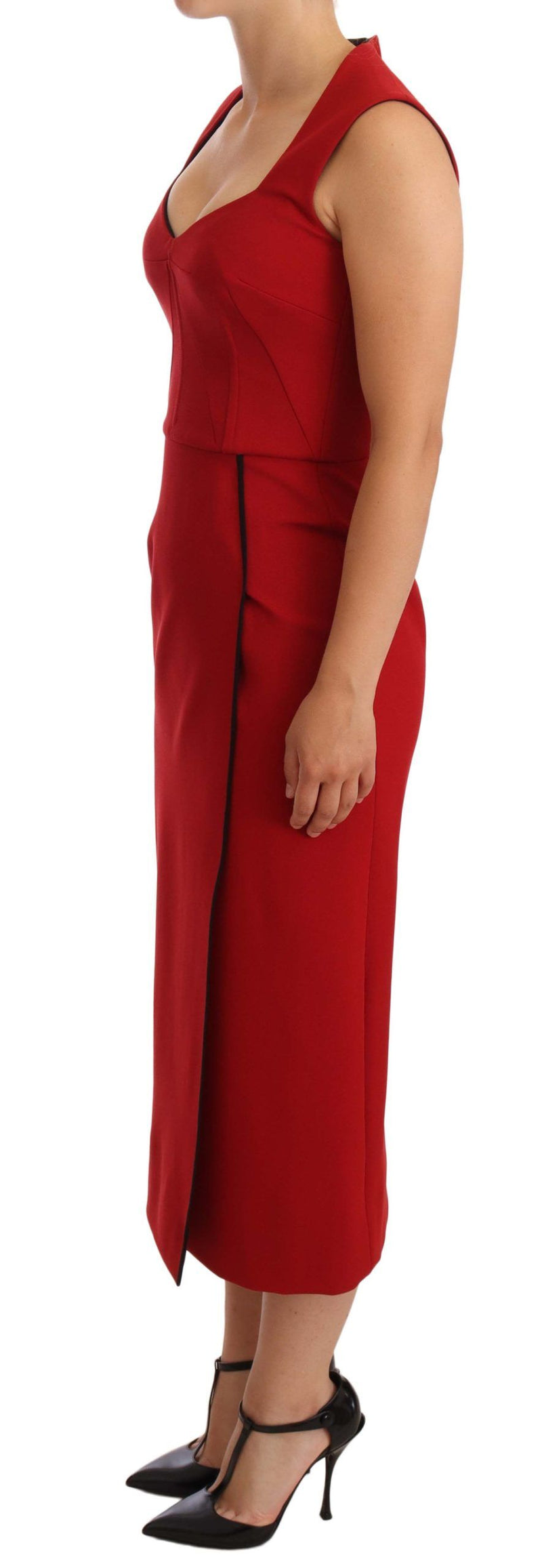 Elegante vestito midi a cuore in rosso