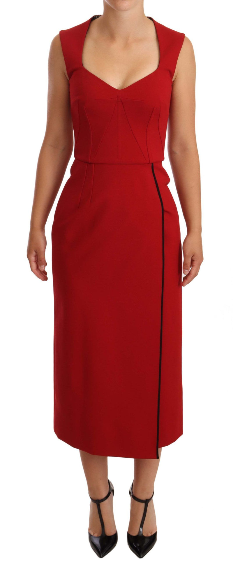 Elegant Sweetheart Midi Dress in Red