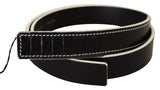 Chic Black Leather Fashion Belt με λευκές προθέσεις