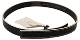 Chic Black Leather Fashion Belt με λευκές προθέσεις