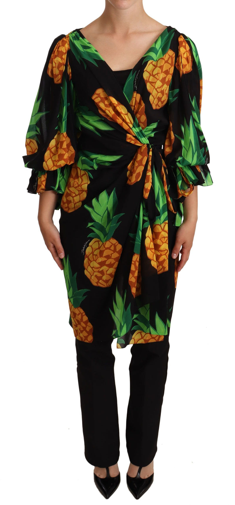 Lebendiger Ananas drapiertes Wickelkleid