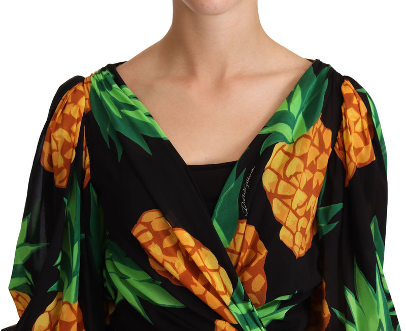 Vibrant Pineapple Draped Wrap Dress