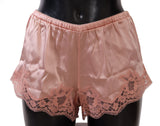 Élégant short de lingerie en dentelle en soie rose poudre