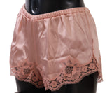 Élégant short de lingerie en dentelle en soie rose poudre