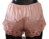 Élégant short de lingerie en dentelle en soie rose poudre