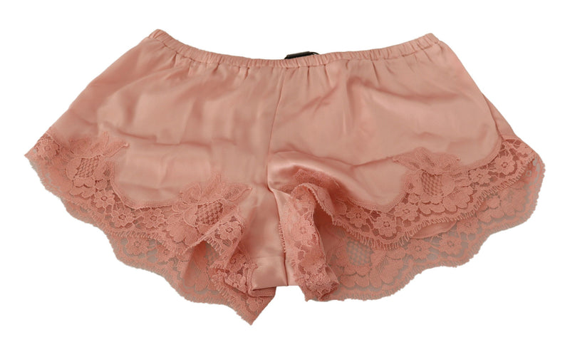 Élégant short de lingerie en dentelle en soie rose poudre