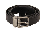 Elegant Black Leather Belt with Silver Buckle