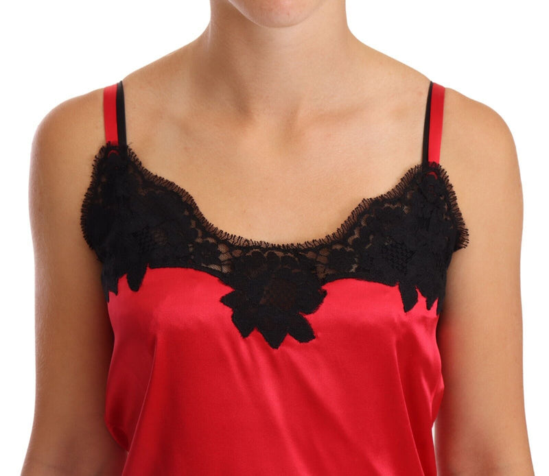 Seidenmischung Spitzen-Trim-Camisole in Rot & Schwarz