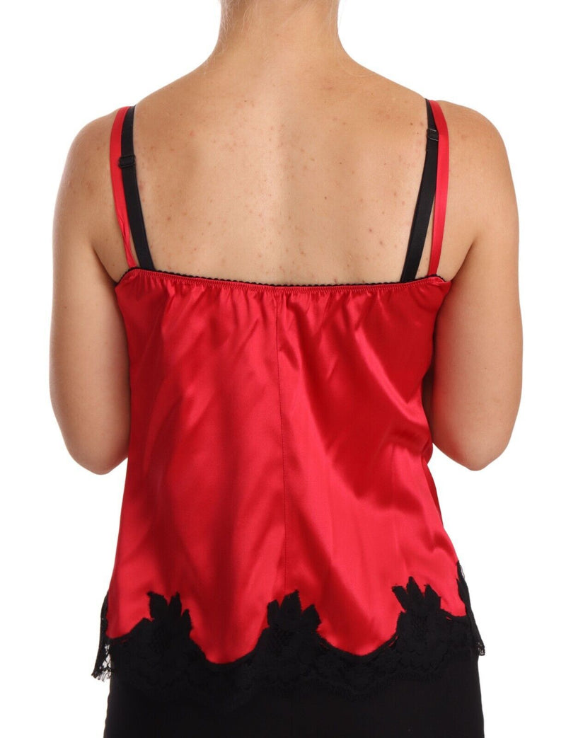 Seidenmischung Spitzen-Trim-Camisole in Rot & Schwarz