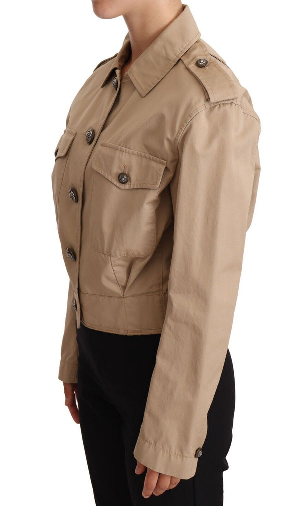 Elegante chaqueta de algodón recortada en beige