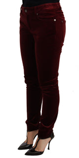 Pantalon skinny en velours rouge élégant