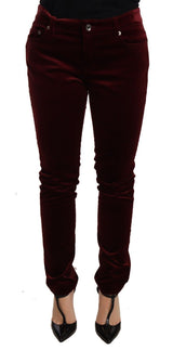 Pantalon skinny en velours rouge élégant