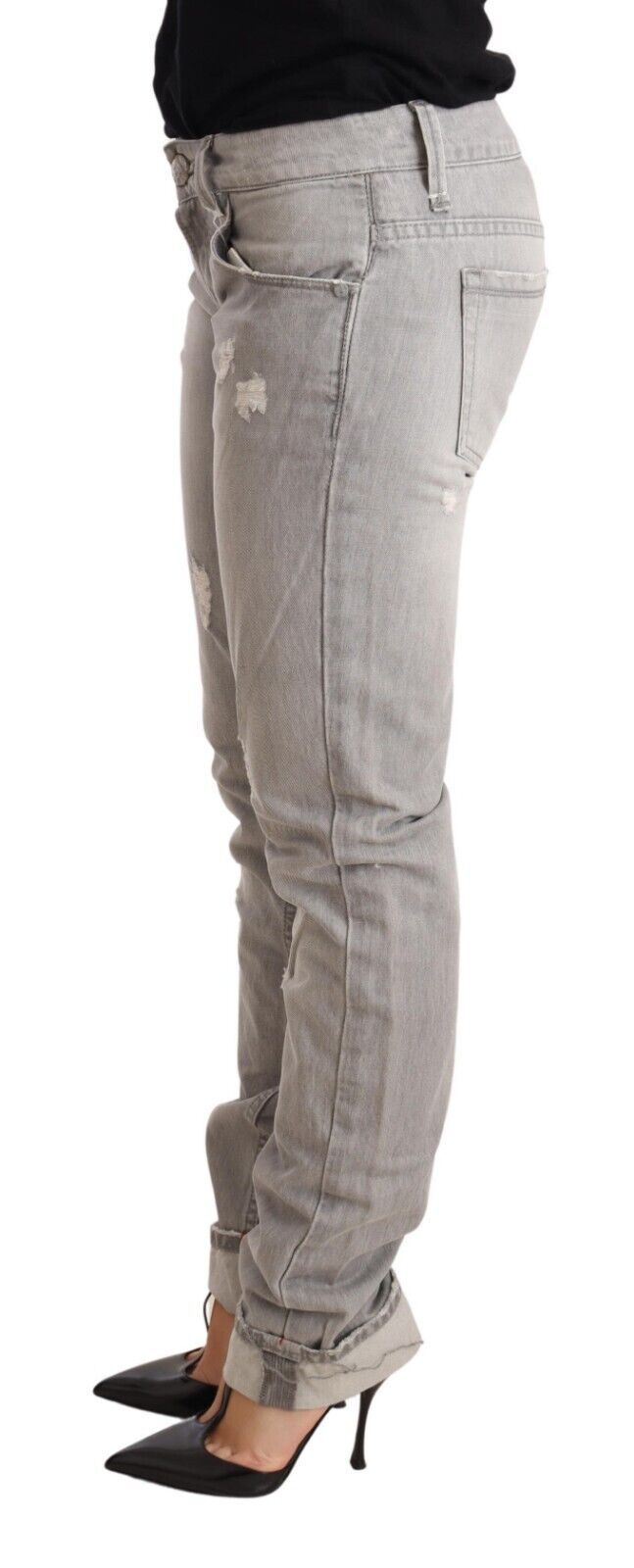 Chic Slim Fit Tattered Grey Wash Jeans